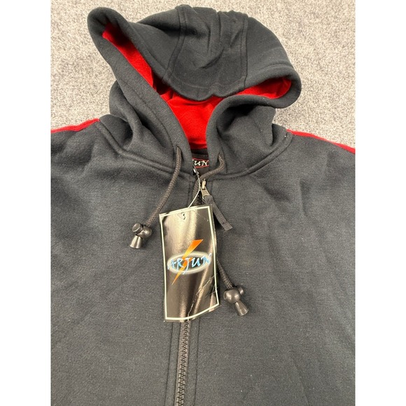 Arjun Vintage Black Red Zip Up Hoodie Mens XL Full Zip Hooded Sweatshirt - Picture 8 of 9